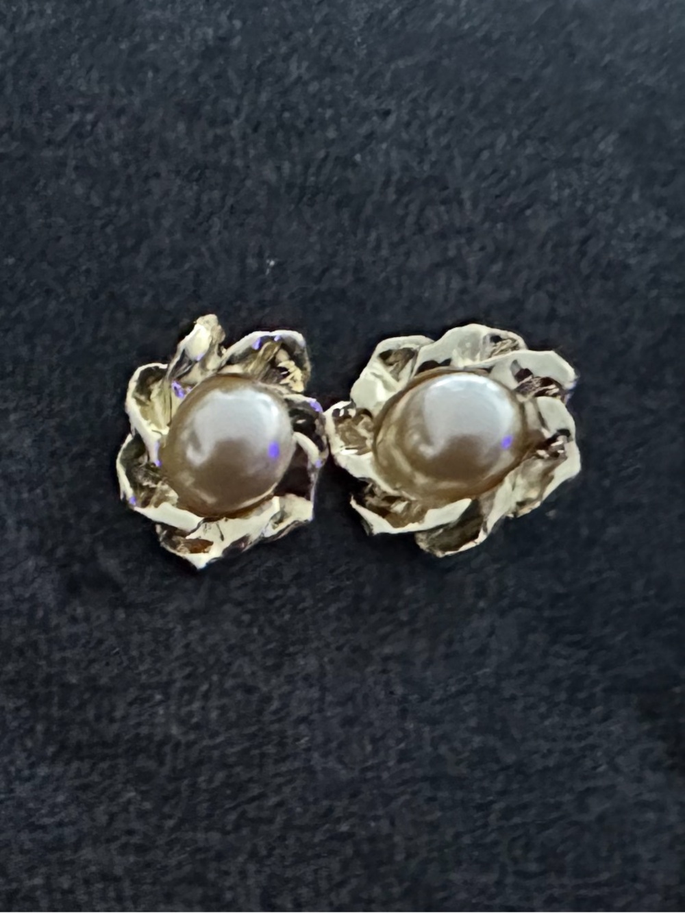 Vintage Silver Tone Flower Faux Pearl Earrings